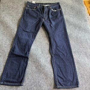 Levis 505 Regular Fit Straight Leg Dark Indigo Denim Jeans Mens 38x32 100% Cttn